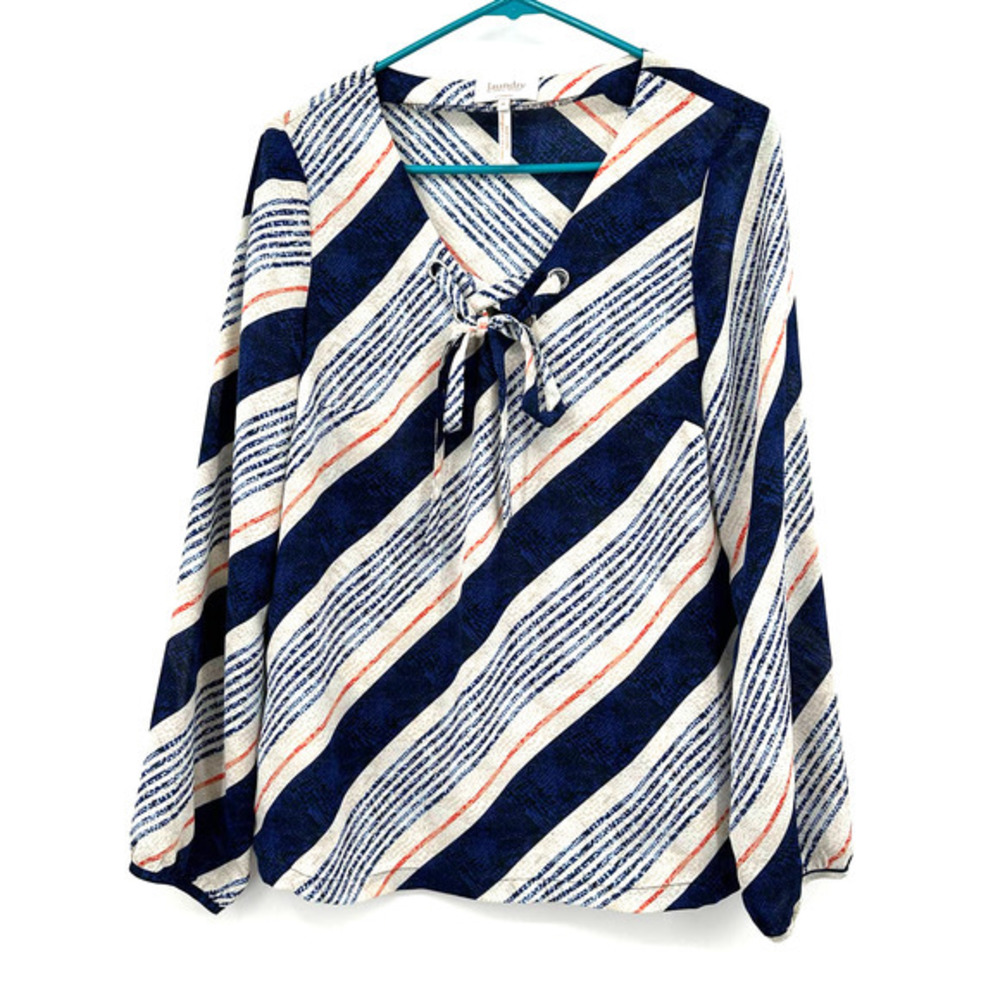 Laundry by Shelli Segal size medium striped long sleeve blouse blue white orange